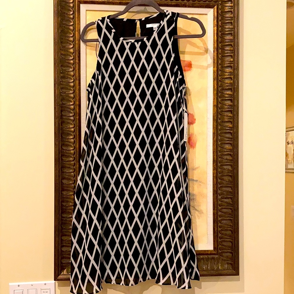NEW-Black and white sheer overlay dress